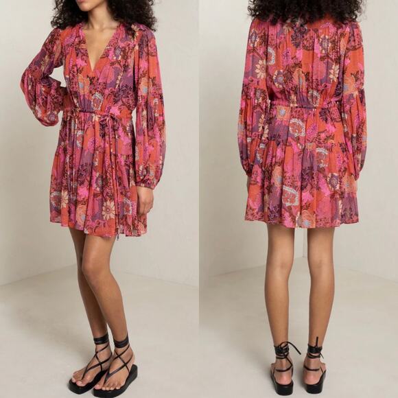 A.L.C. Elise Long Sleeve Silk Minidress in Pink/ Russet Multi, Size 0 - Picture 3 of 15